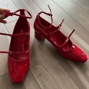 Red strappy maryjane heels